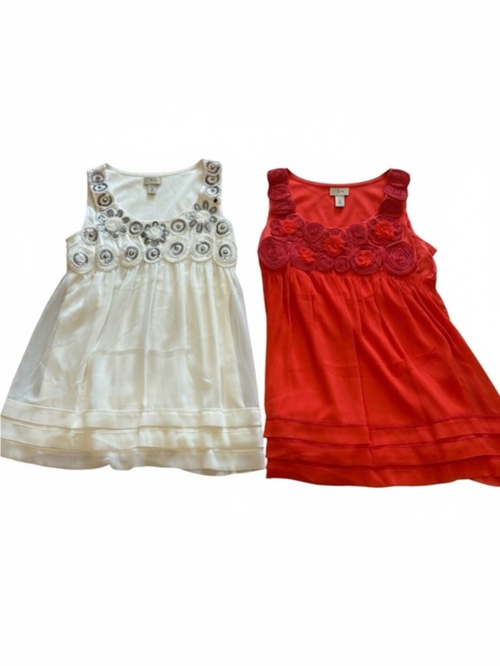 Sleeveless Floral Applique Tank Top - Red and Cream